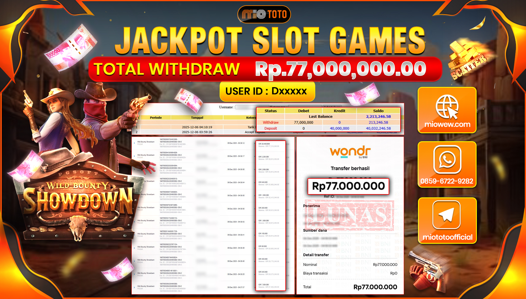 JACKPOT SLOT WILD BOUNTY SHOWDOWN Rp77,000,000 DI BAYAR TUNAI !!!