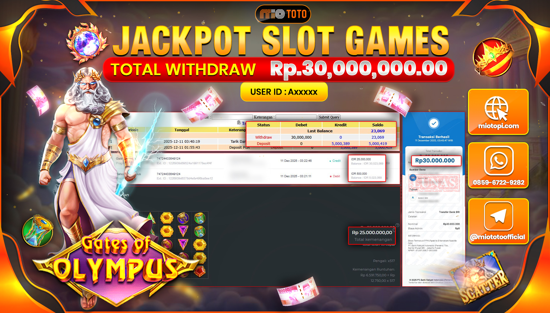 JACKPOT SLOT GATES OF OLYMPUS Rp.30,000,000 DI BAYAR TUNAI !!!