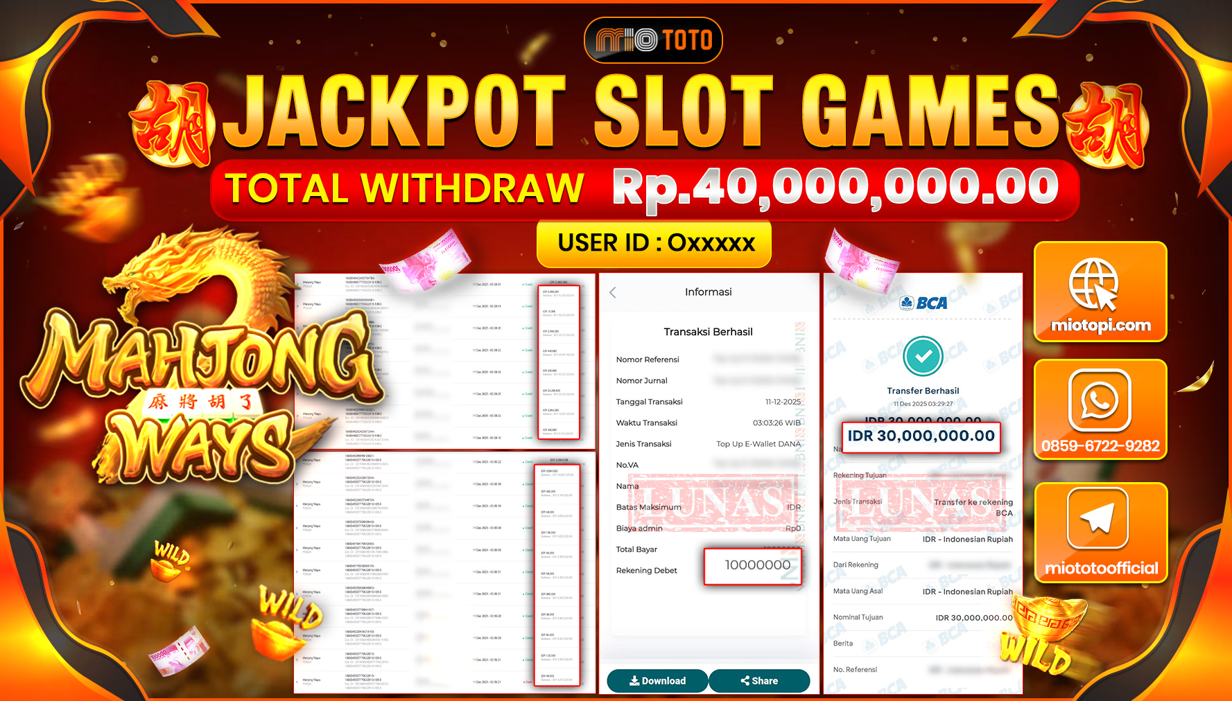 JACKPOT SLOT MAHJONG WAYS Rp.40,000,000 DI BAYAR TUNAI !!!