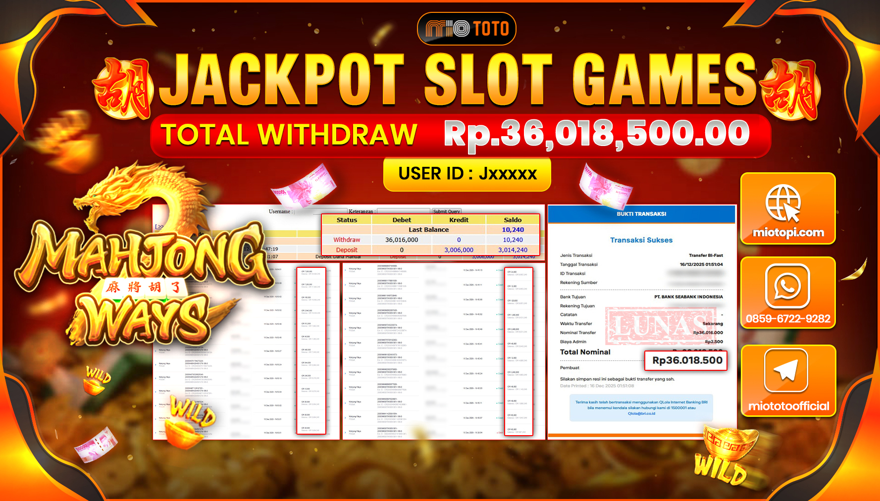 JACKPOT SLOT MAHJONG WAYS Rp.36,018,500 DI BAYAR TUNAI !!!