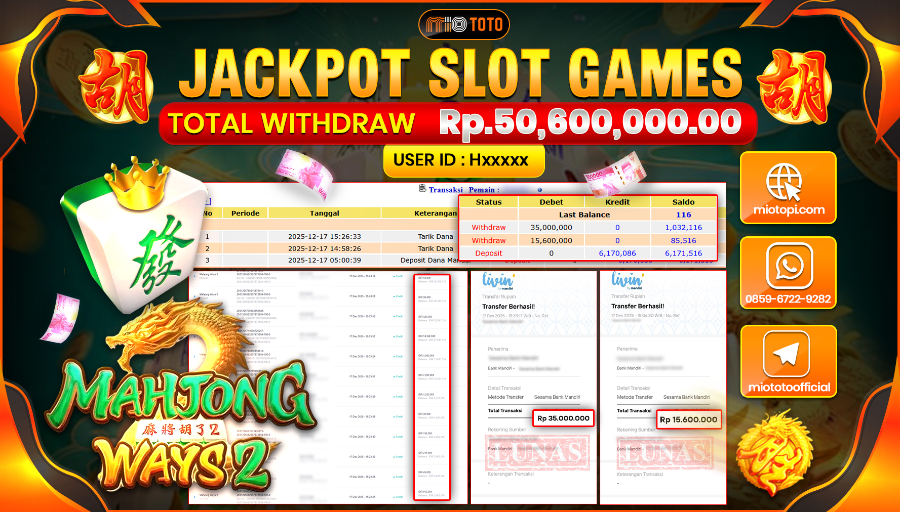 JACKPOT SLOT MAHJONG WAYS 2 Rp.50,600,000 DI BAYAR TUNAI !!!