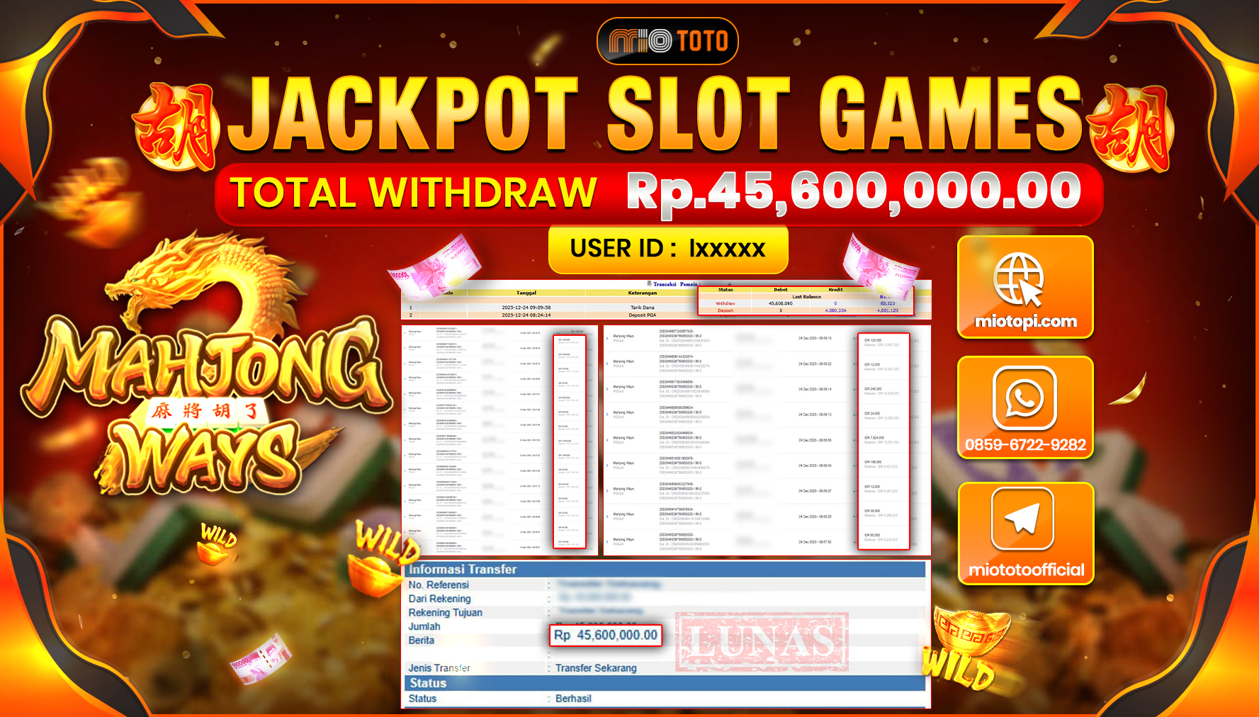 JACKPOT SLOT MAHJONG WAYS Rp.45,600,000 DI BAYAR TUNAI !!!