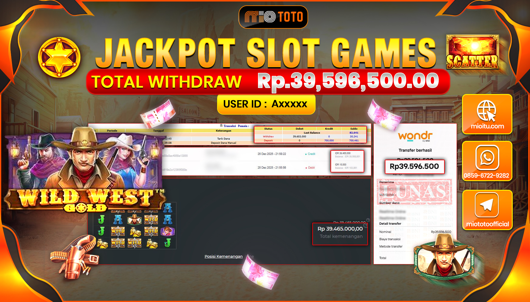 JACKPOT SLOT WILD WEST GOLD Rp.39,596,500 DI BAYAR TUNAI !!!