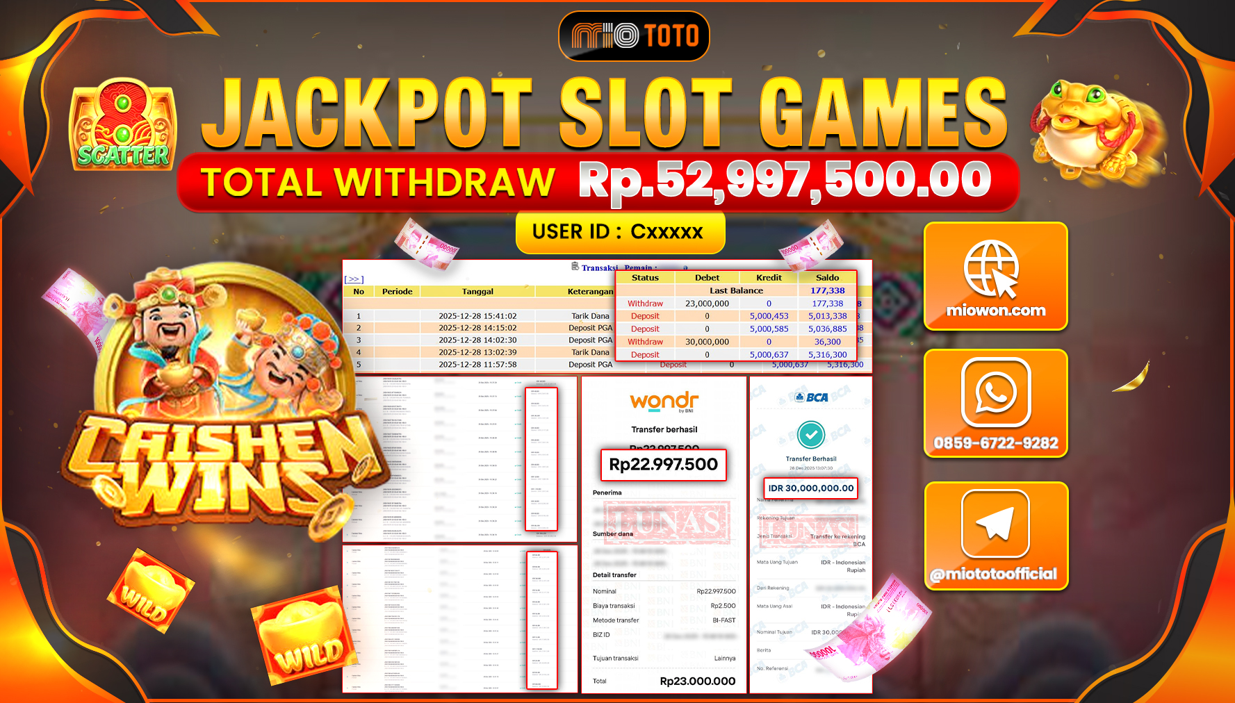 JACKPOT SLOT CAISHEN WINS Rp.52,997,500 DI BAYAR TUNAI !!!