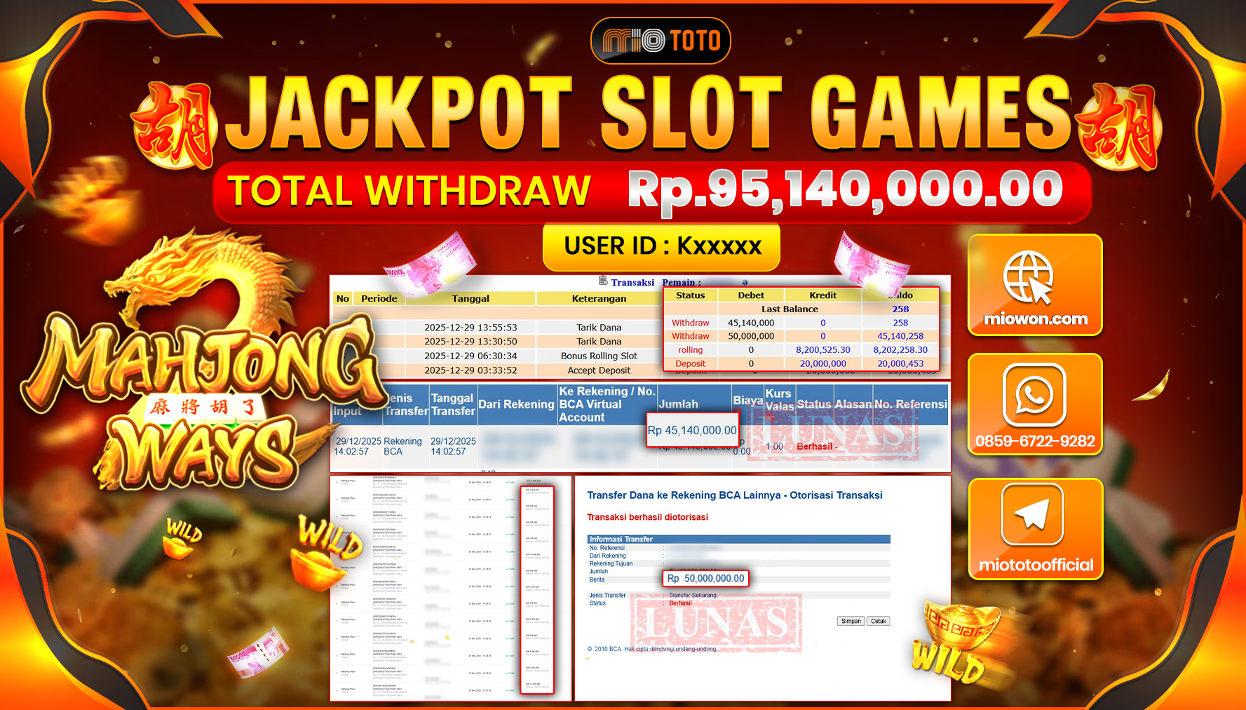 JACKPOT SLOT MAHJONG WAYS Rp.95,140,000 DI BAYAR TUNAI !!!