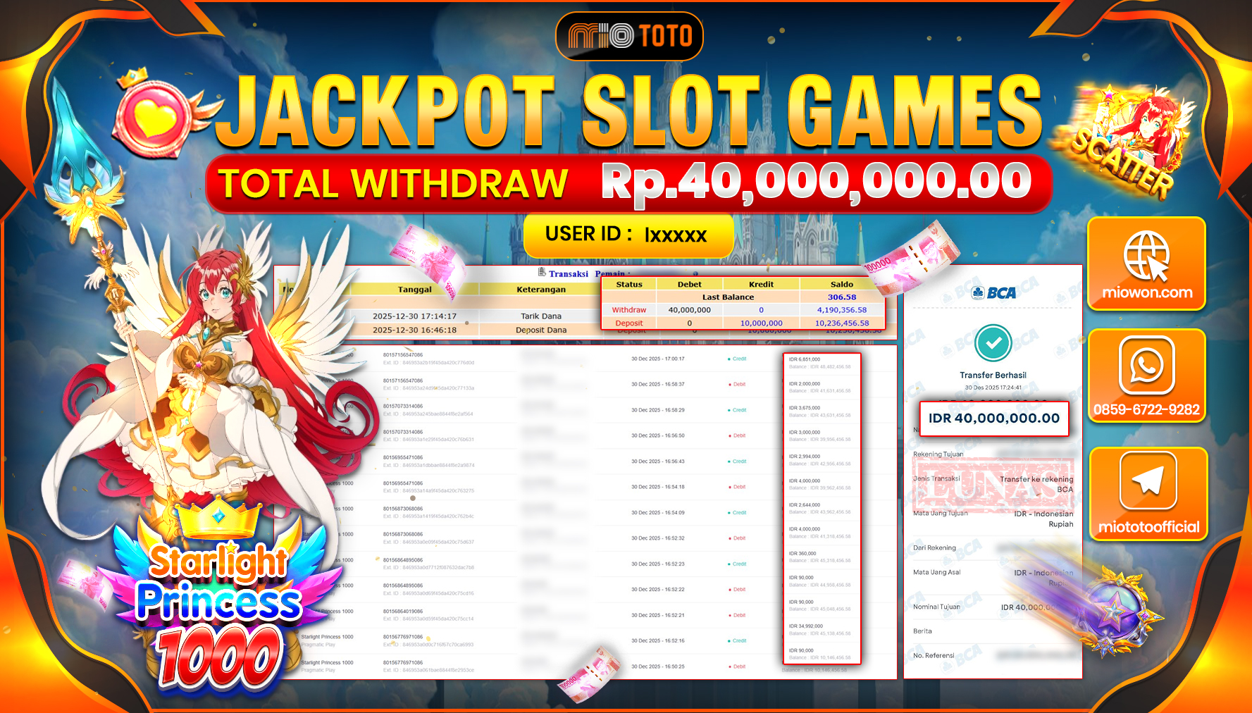 JACKPOT  SLOT STARLIGHT PRINCESS 1000 Rp.40,000,000 DI BAYAR TUNAI !!!