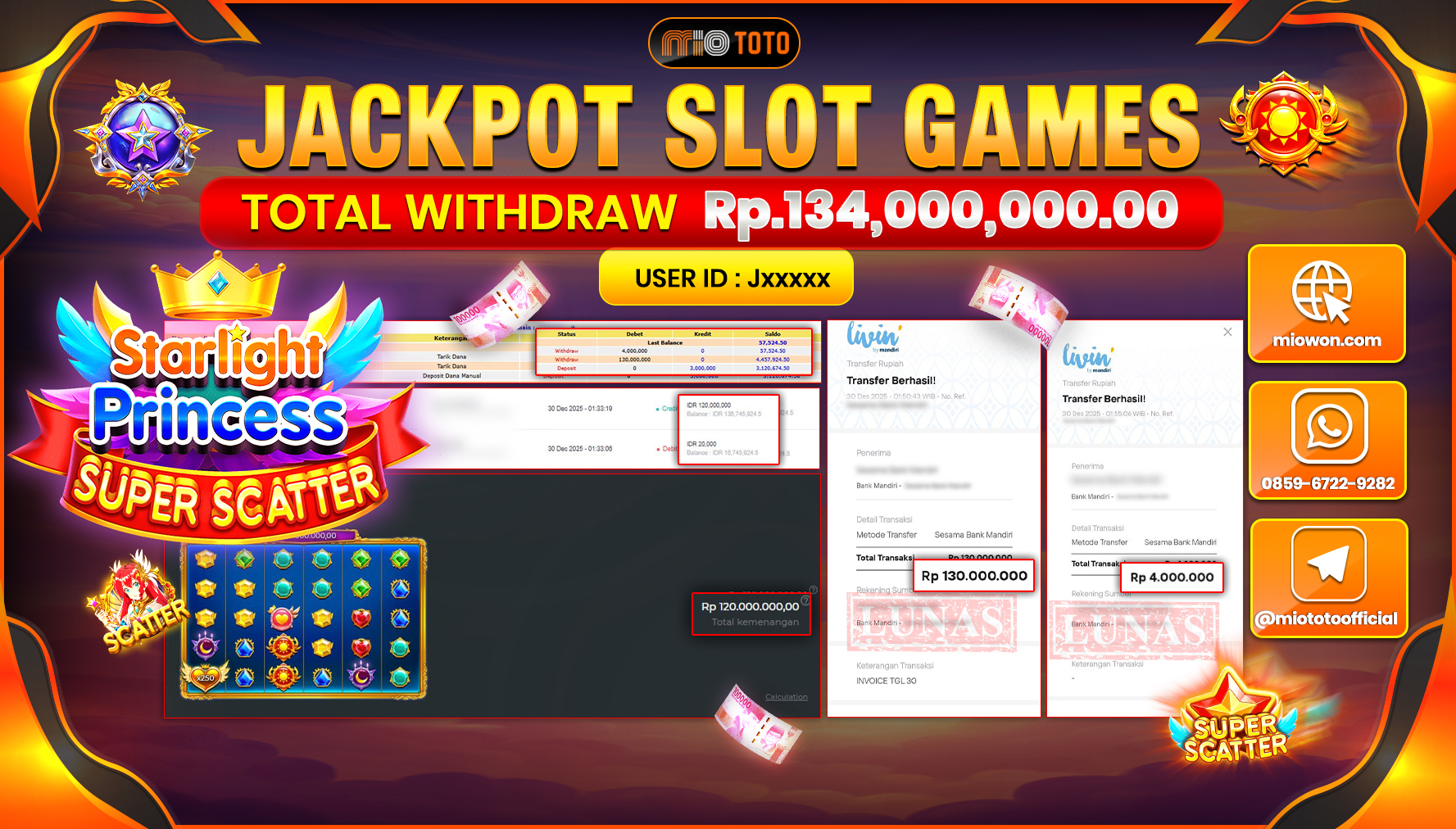 JACKPOT  SLOT STARLIGHT PRINCESS SUPER SCATER Rp.134,000,000 DI BAYAR TUNAI !!!