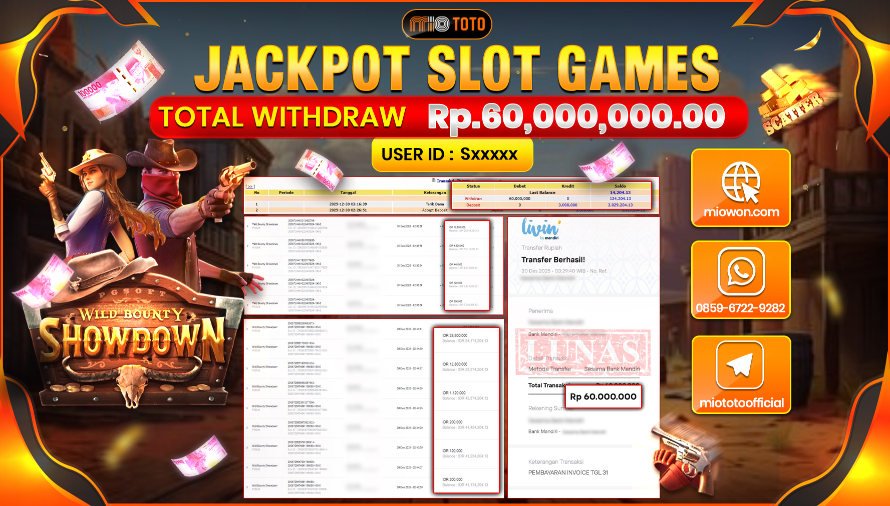 JACKPOT  SLOT WILD BOUNTY Rp.60,000,000 DI BAYAR TUNAI !!!