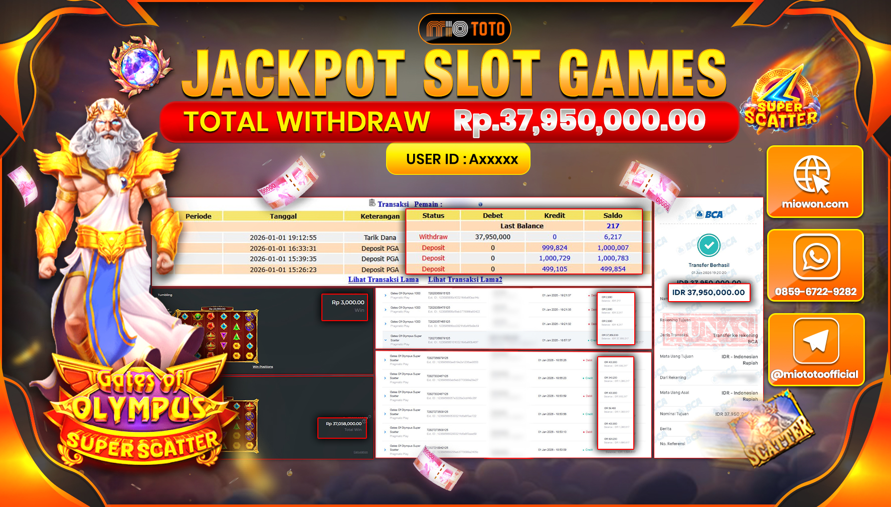 JACKPOT  SLOT GATES OF OLYMPUS SUPER SCATER Rp.37,950,000 DI BAYAR TUNAI !!!