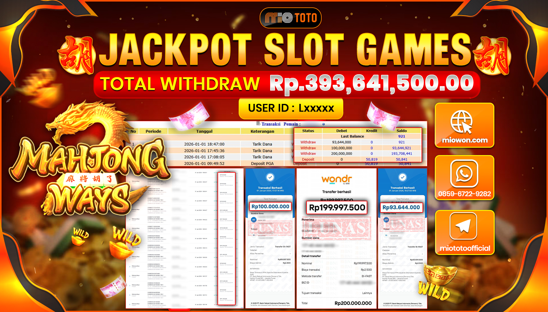 JACKPOT SLOT MAHJONG WAYS Rp.393,641,500 DI BAYAR TUNAI !!!