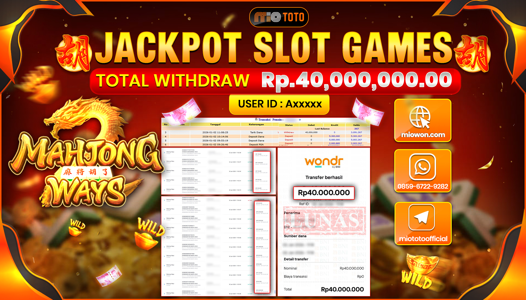 JACKPOT  SLOT MAHJONG WAYS Rp.40,000,000 DI BAYAR TUNAI !!!