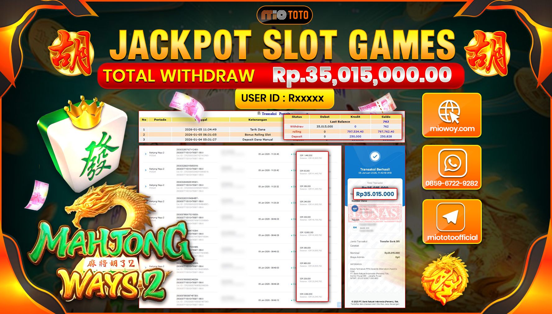 JACKPOT  SLOT MAHYONG WAYS 2 Rp.35,015,000 DI BAYAR TUNAI !!!