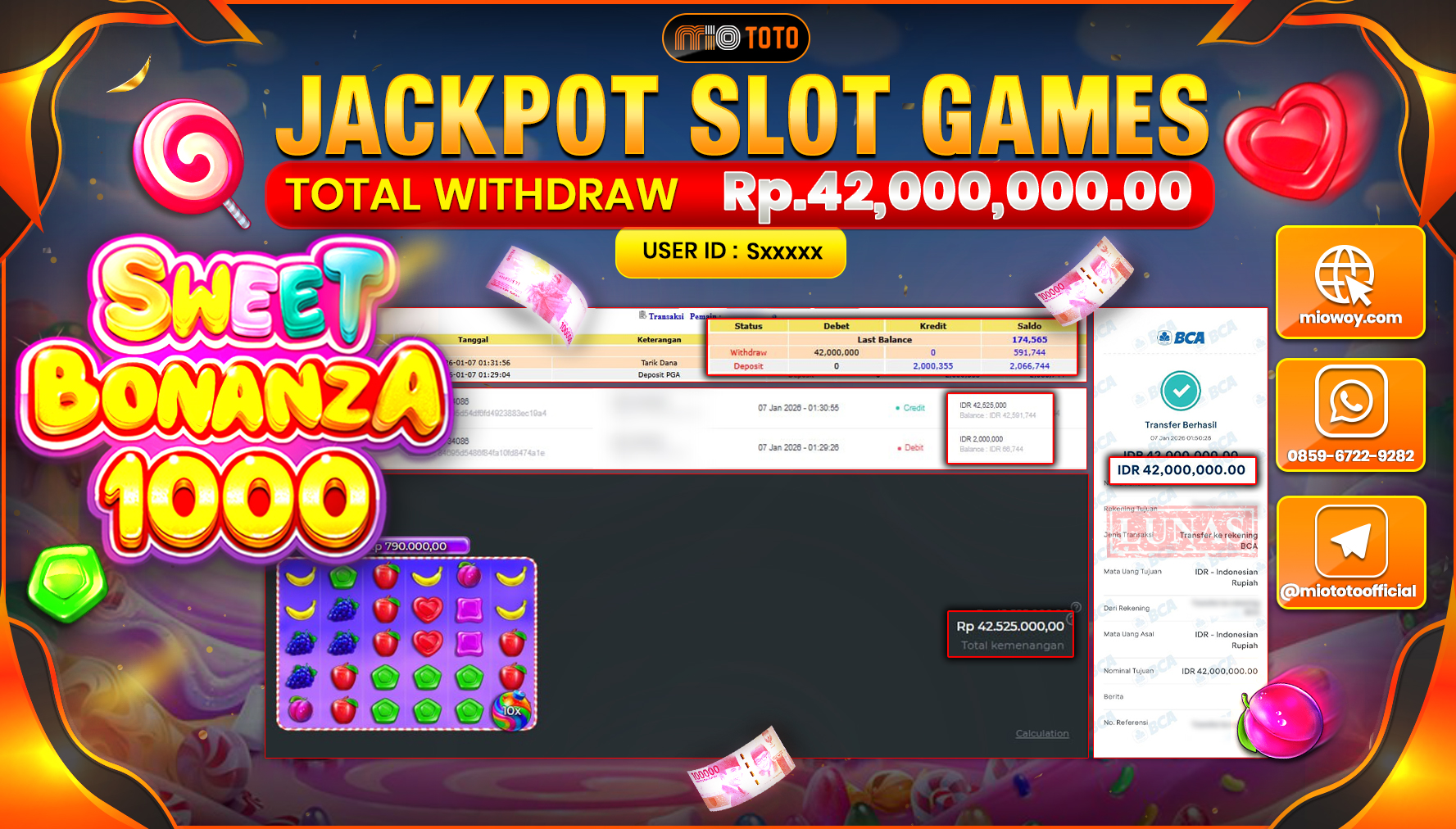 JACKPOT  SLOT SWEET BONANZA 1000 Rp.42,000,000 DI BAYAR TUNAI !!!