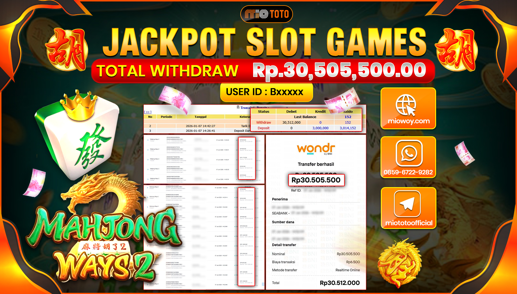JACKPOT  SLOT MAHYONG WAYS 2 Rp.30,505,500 DI BAYAR TUNAI !!!