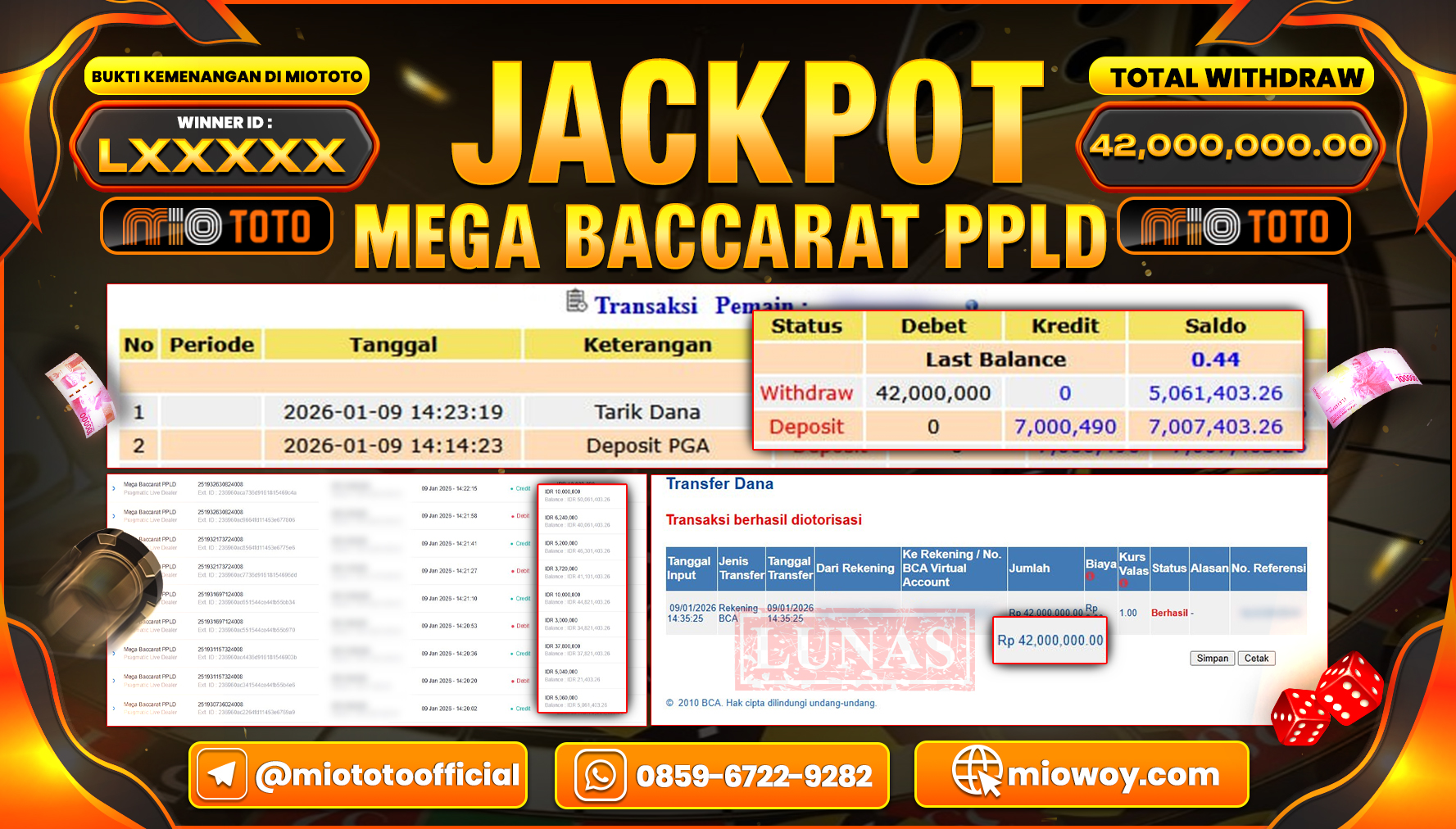 JACKPOT LIVE GAME MEGA BACCARAT PRAGMATIC PLAY LIVEDEALER Rp.42,000,000 DI BAYAR TUNAI !