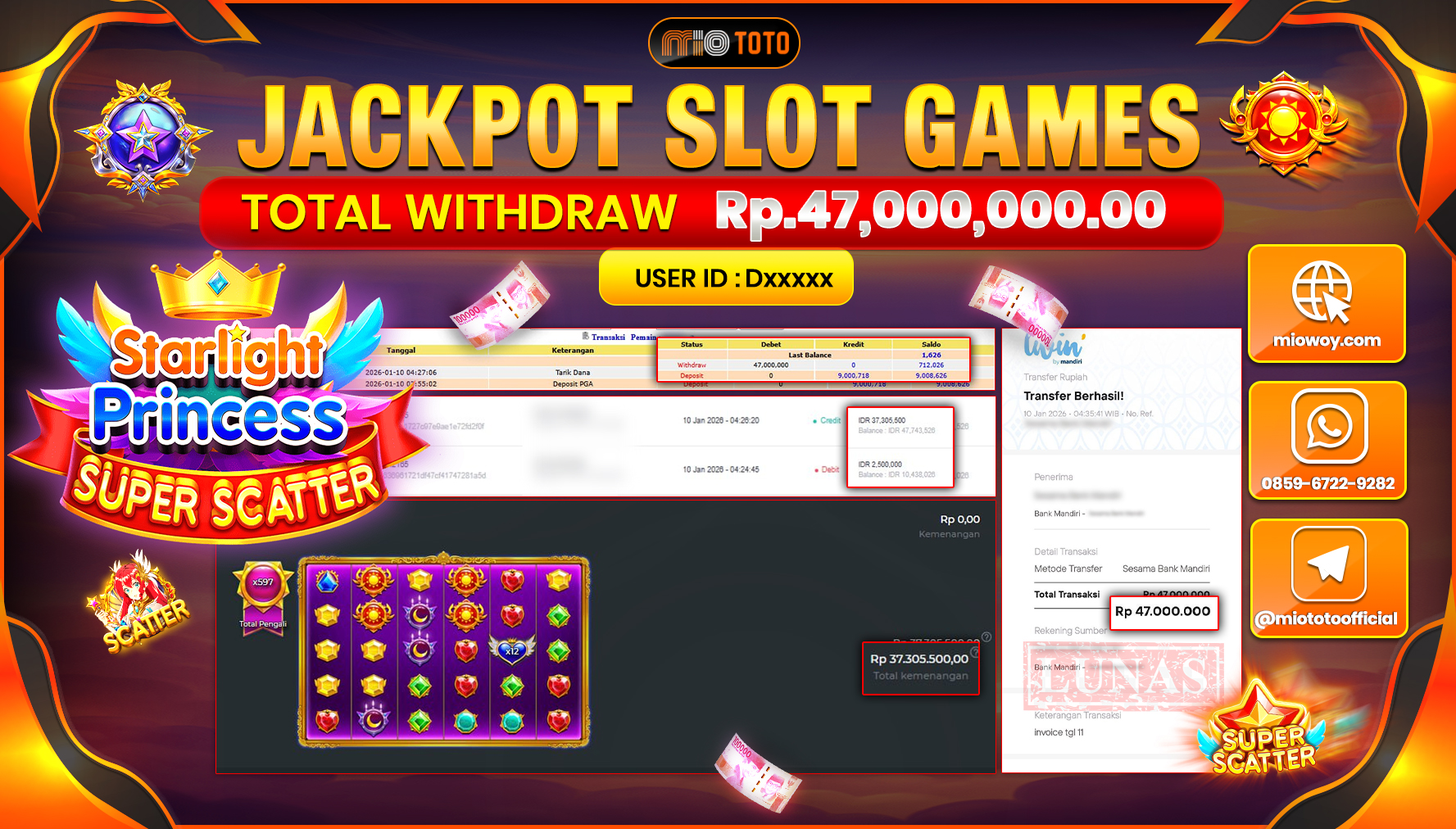 JACKPOT SLOT STARLIGHT PRINCESS SUPER SCATTER Rp.47,000,000 DI BAYAR TUNAI !!!