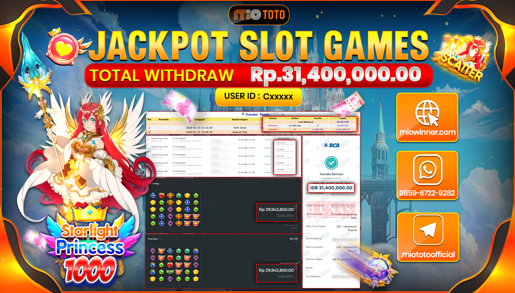 JACKPOT SLOT STARLIGHT PRINCESS 1000 Rp.31,400,000 DI BAYAR TUNAI !!!