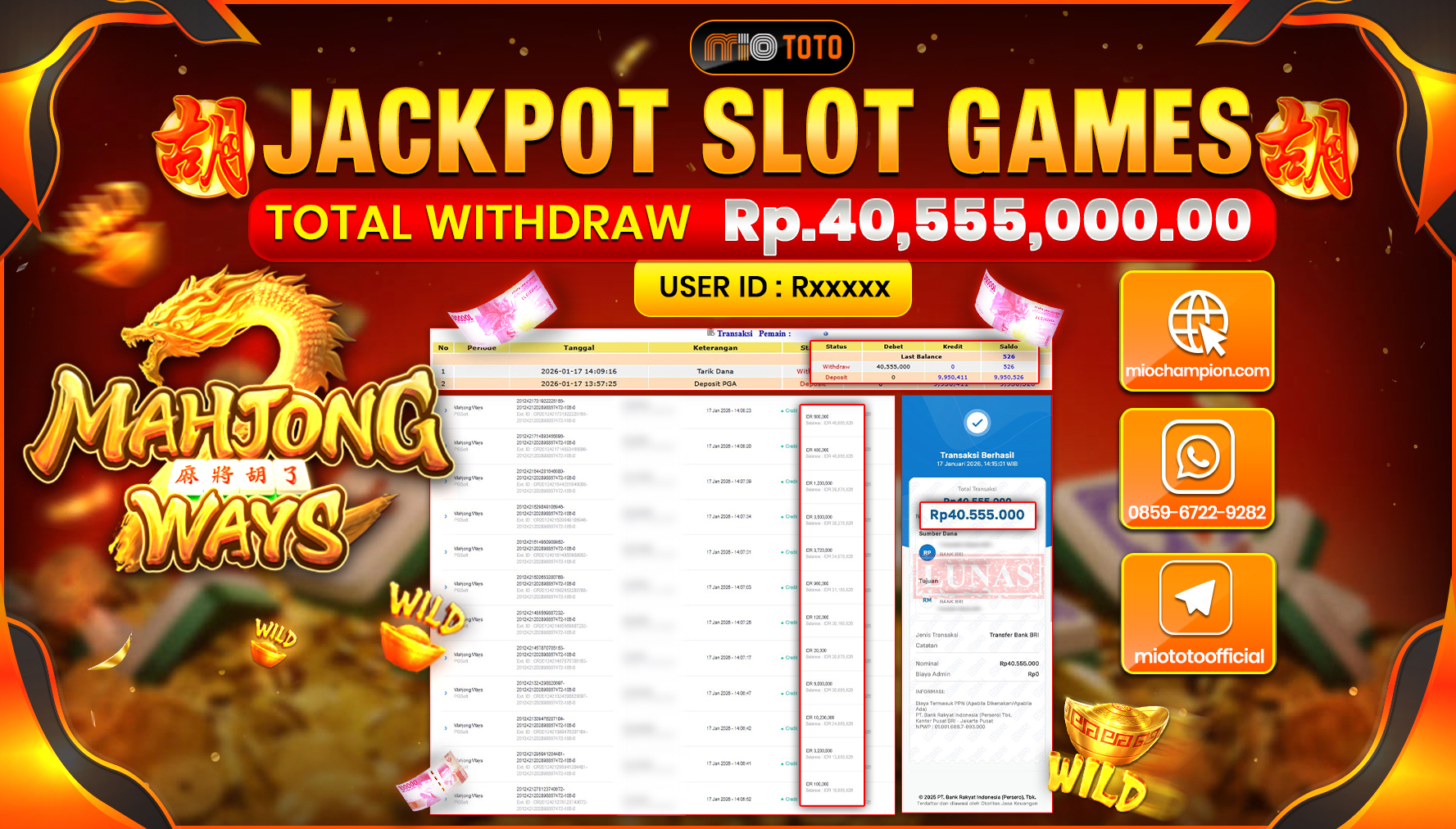 JACKPOT SLOT MAHYONG WAYS Rp.40,555,000 DI BAYAR TUNAI !!!