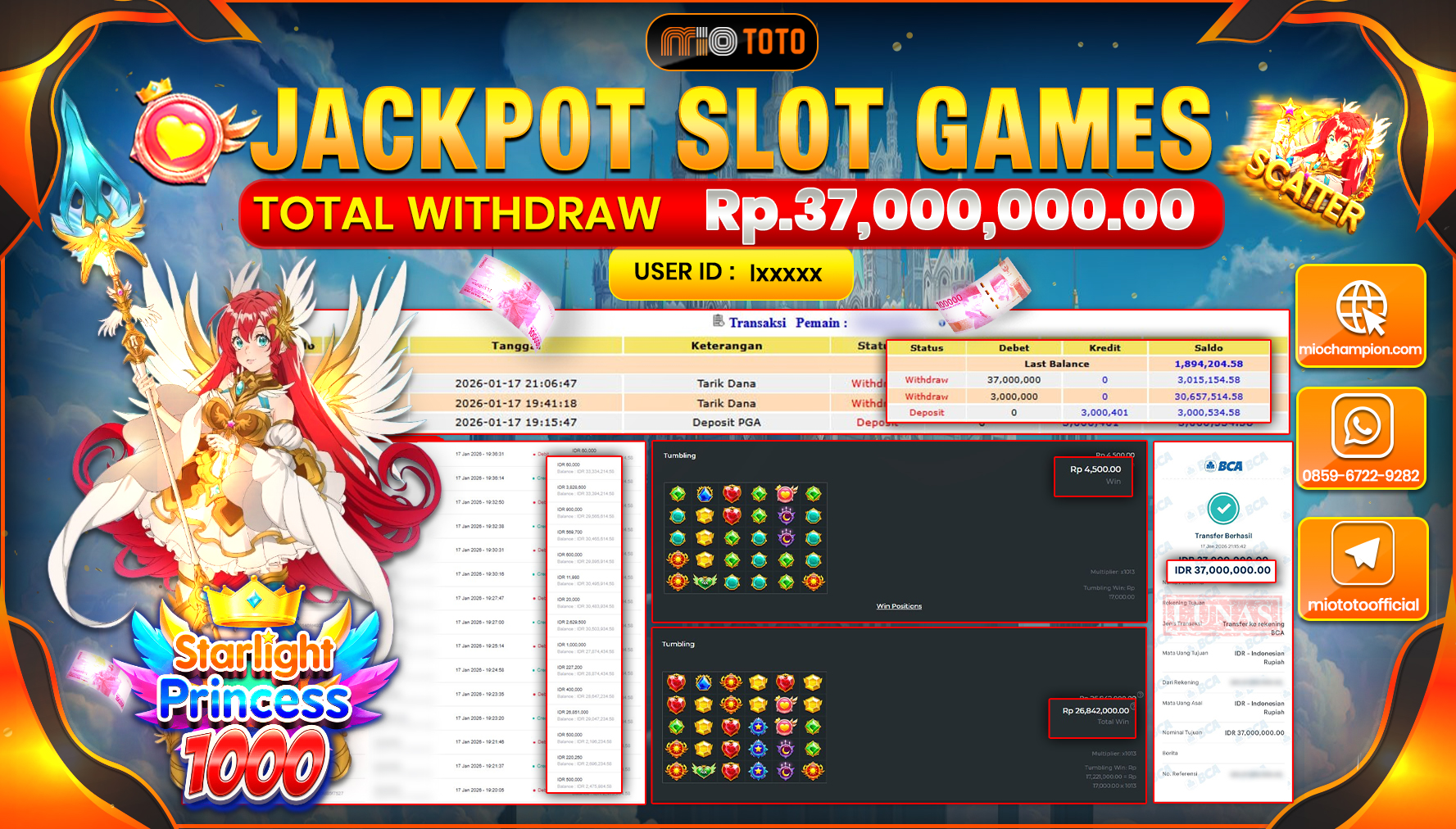 JACKPOT SLOT STARLIGHT PRINCESS 1000 Rp.37,000,000 DI BAYAR TUNAI !!!