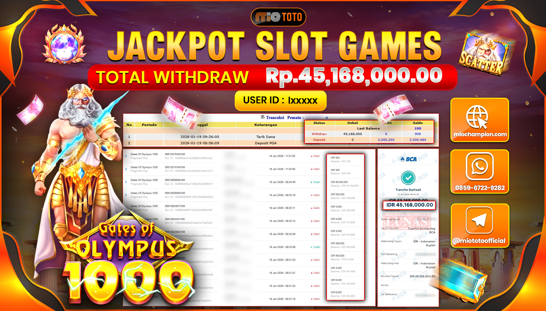 JACKPOT SLOT GATE OF OLYMPUS 1000 Rp.45,168,000 DI BAYAR TUNAI !!!