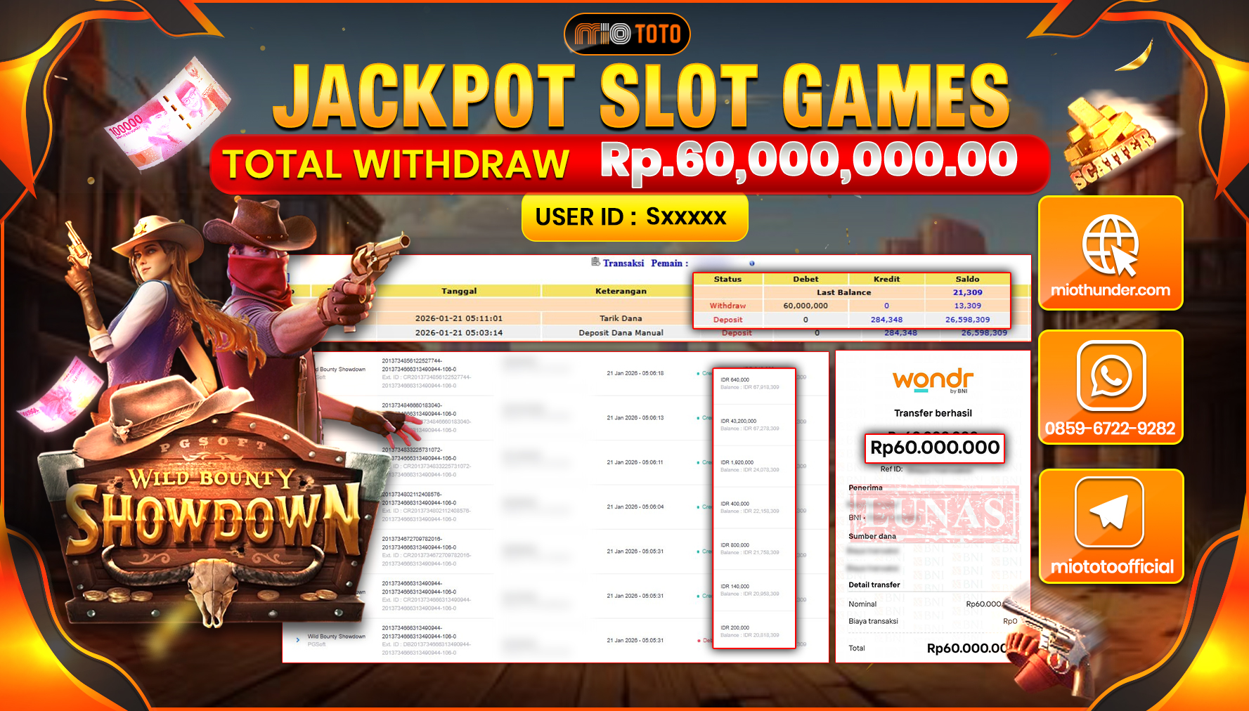 JACKPOT SLOT WILD BOUNTY SHOWDOWN Rp.60,000,000 DI BAYAR TUNAI !!!