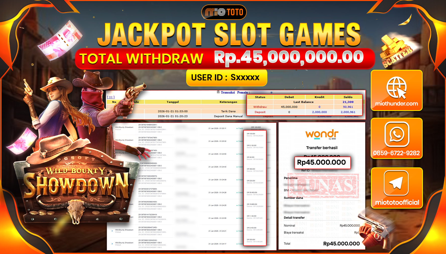 JACKPOT SLOT WILD BOUNTY SHOWDOWN Rp.45,000,000 DI BAYAR TUNAI !!!