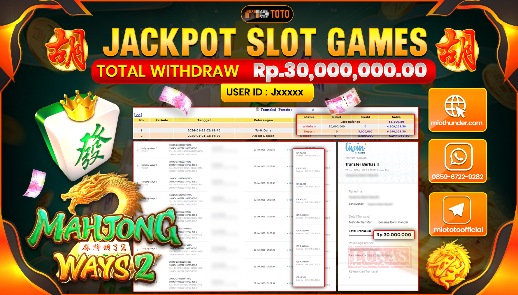 JACKPOT SLOT MAHYONG WAYS 2 Rp.30,000,000 DI BAYAR TUNAI !!!