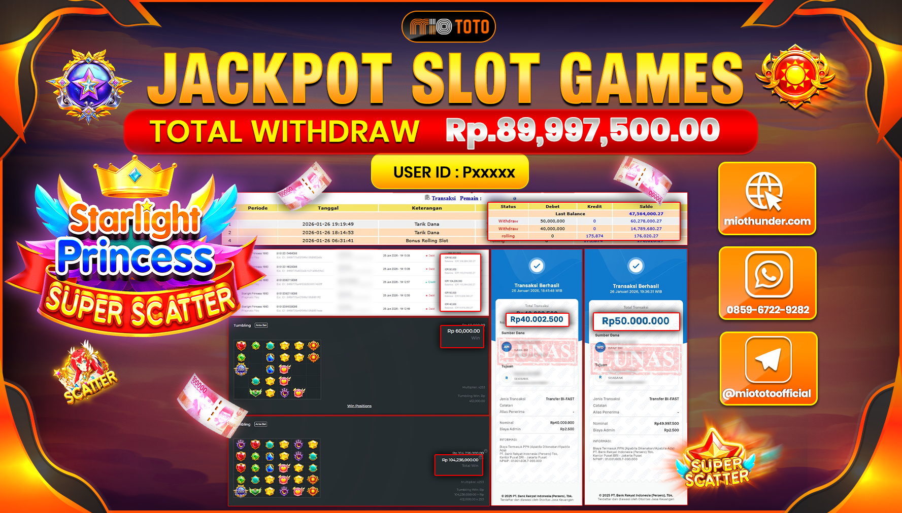JACKPOT SLOT STARLIGHT PRINCESS SUPER SCATTER Rp.89,997,500 DI BAYAR TUNAI !!!