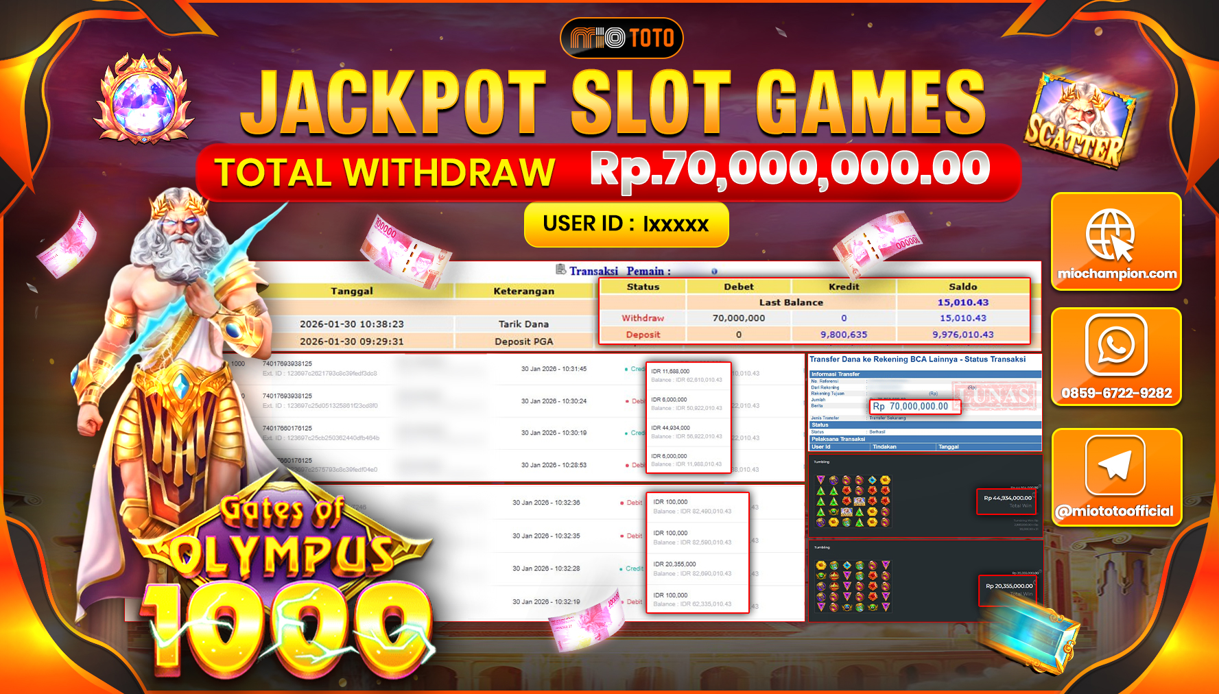 JACKPOT SLOT GATES OF OLYMPUS 1000 Rp.70,000,000 DI BAYAR TUNAI !!!