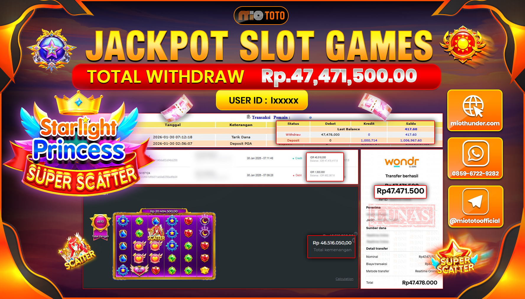JACKPOT SLOT STARLIGHT PRINCESS SUPER SCATTER  Rp.47,471,500 DI BAYAR TUNAI !!!