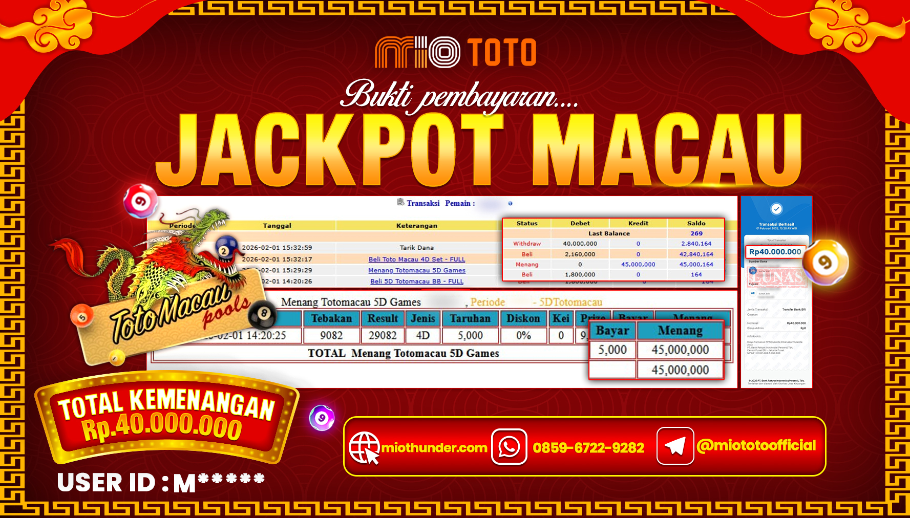 JACKPOT TOGEL TOTO MACAU 4D POOLS Rp.40,000,000 DI BAYAR TUNAI !!!