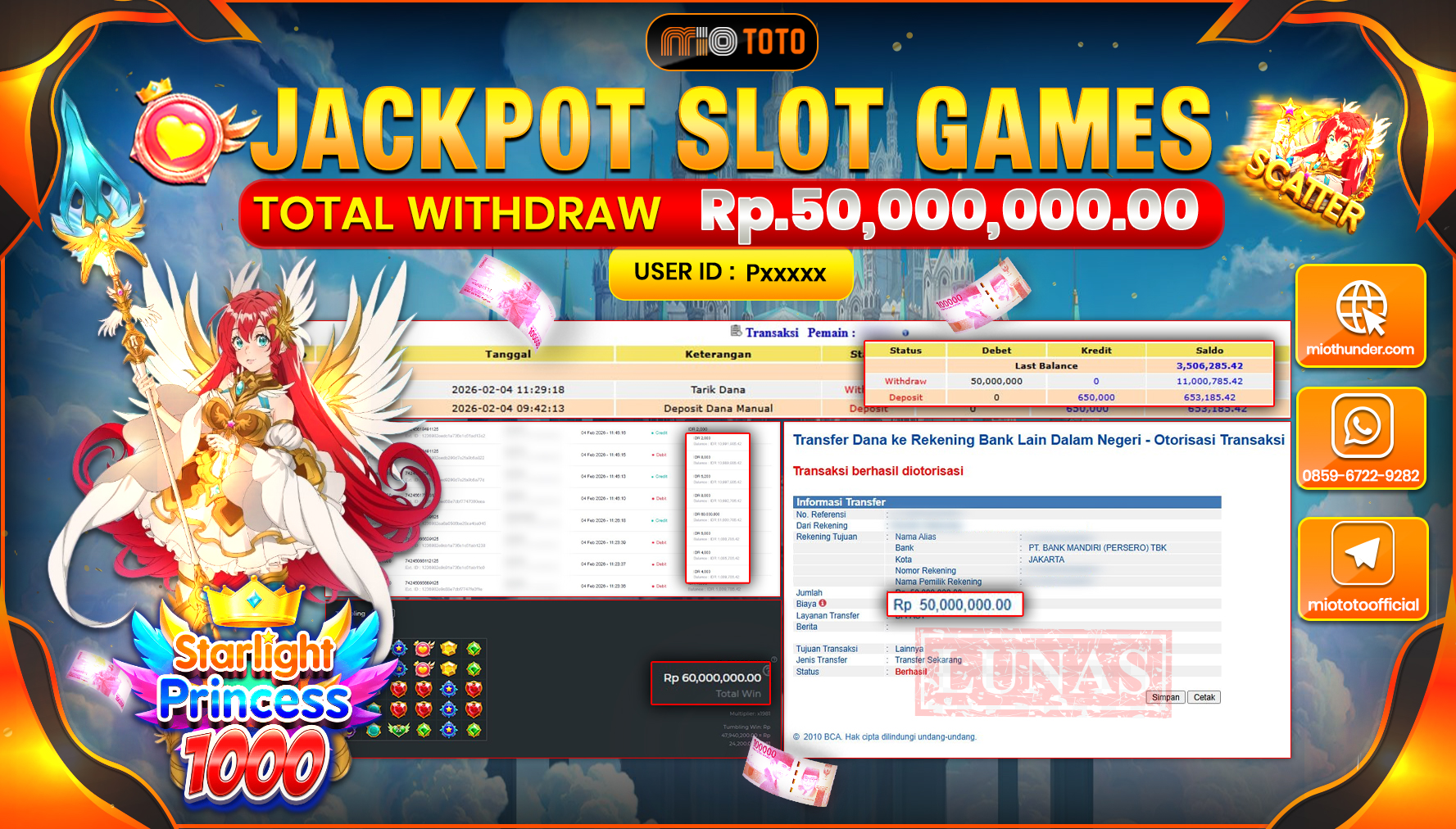 JACKPOT SLOT STARGLIGHT PRINCESS 1000 Rp.50,000,000 DI BAYAR TUNAI !!!