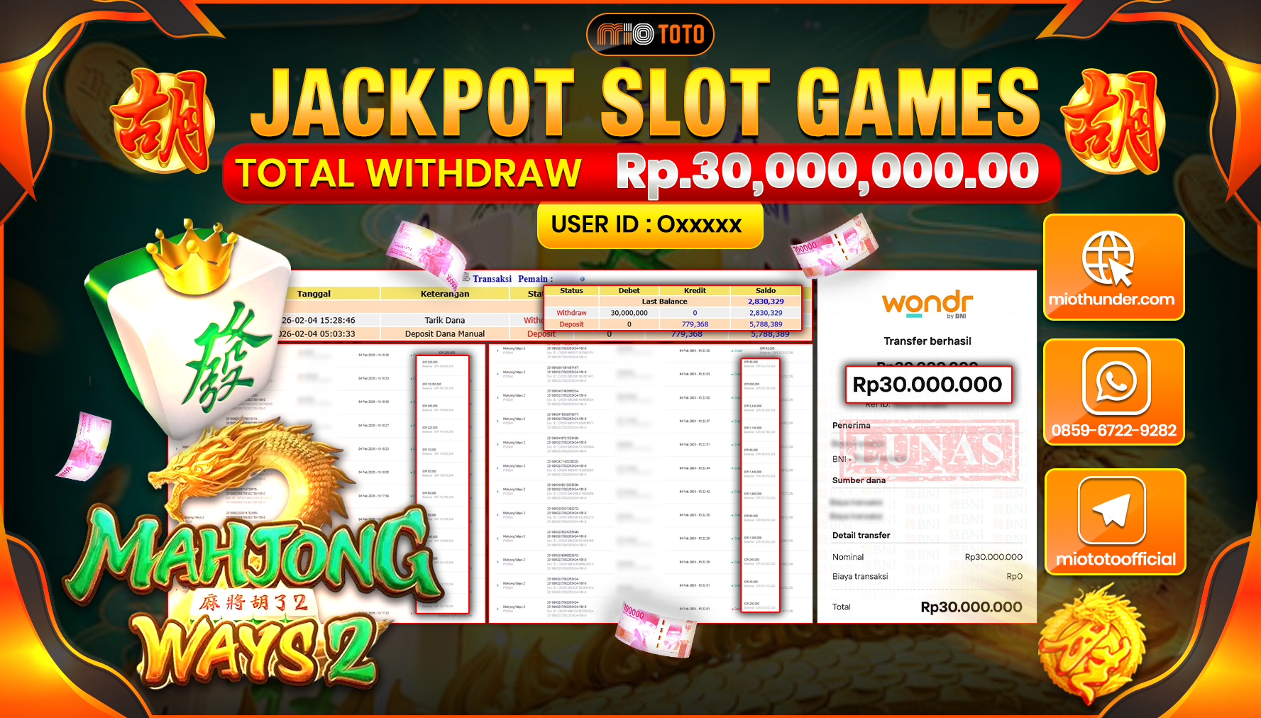 JACKPOT SLOT MAHYONG WAYS 2 Rp.30,000,000 DI BAYAR TUNAI !!!