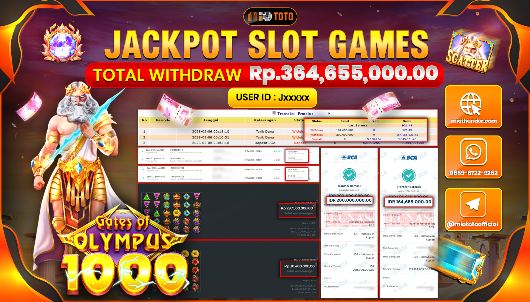 JACKPOT SLOT GATES OF OLYMPUS 1000 Rp.364,655,000 DI BAYAR TUNAI !!!