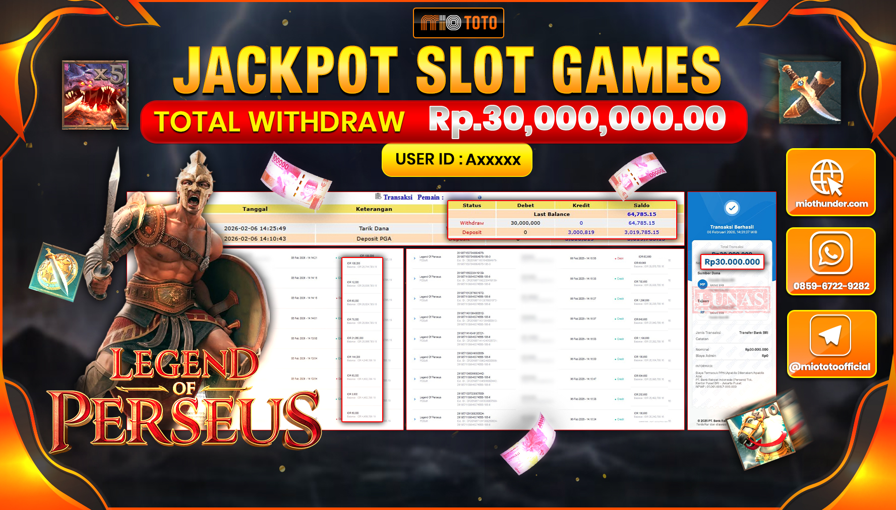 JACKPOT SLOT LEGEND OF PERSEUS Rp.30,000,000 DI BAYAR TUNAI !!!