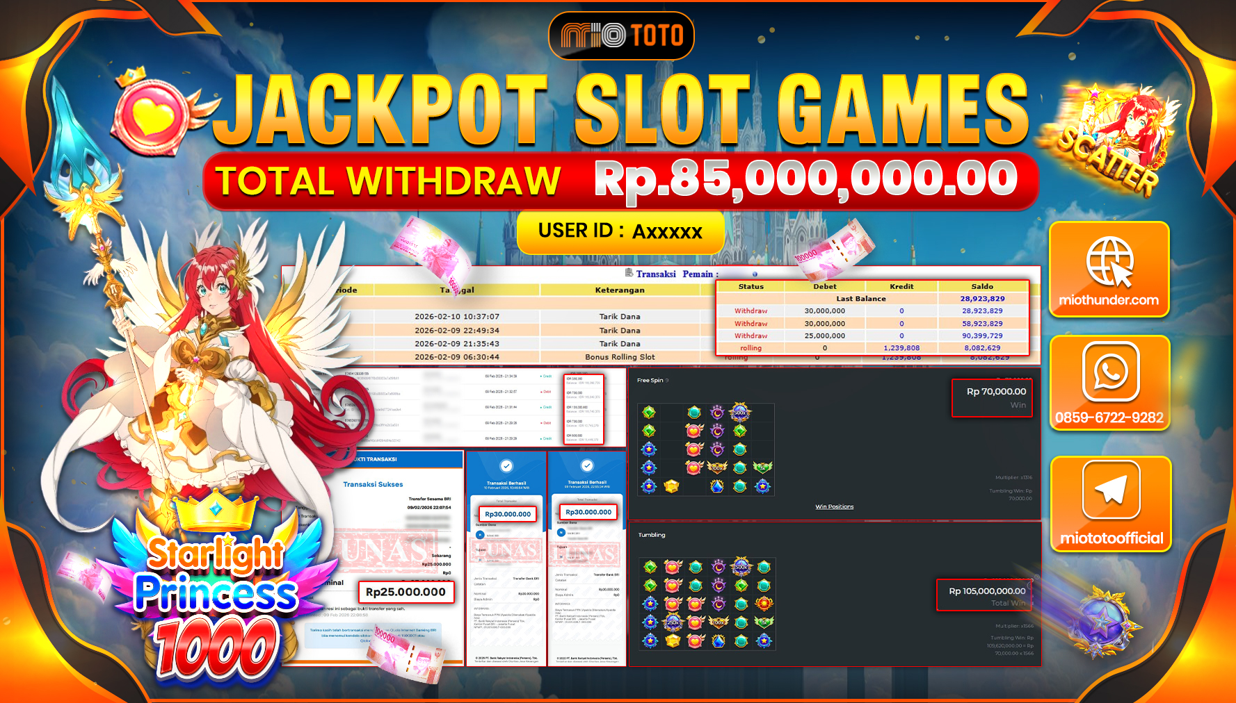 JACKPOT SLOT STARLIGHT PRINCESS 1000 Rp.85,000,000 DI BAYAR TUNAI !!!