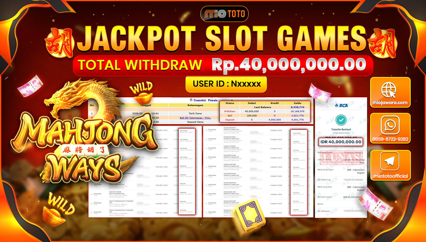 JACKPOT SLOT MAHYONG WAYS Rp.40,000,000 DI BAYAR TUNAI !!!
