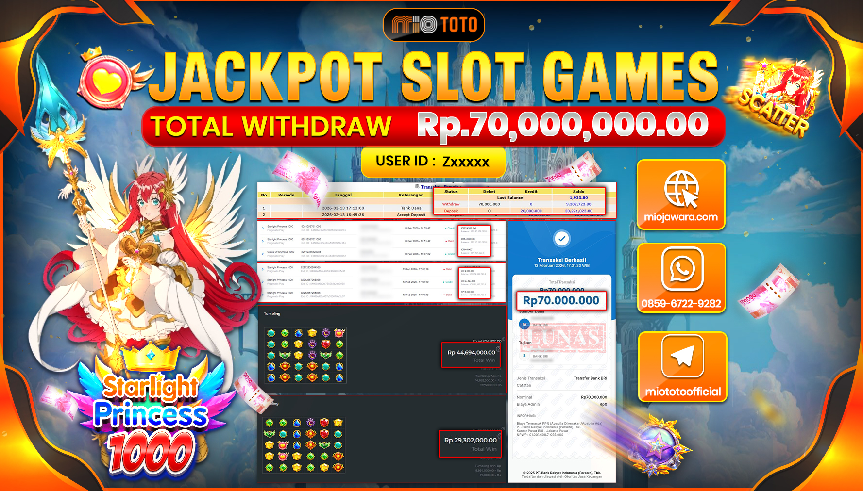 JACKPOT SLOT STARLIGHT PRINCESS 1000 Rp.70,000,000 DI BAYAR TUNAI !!!