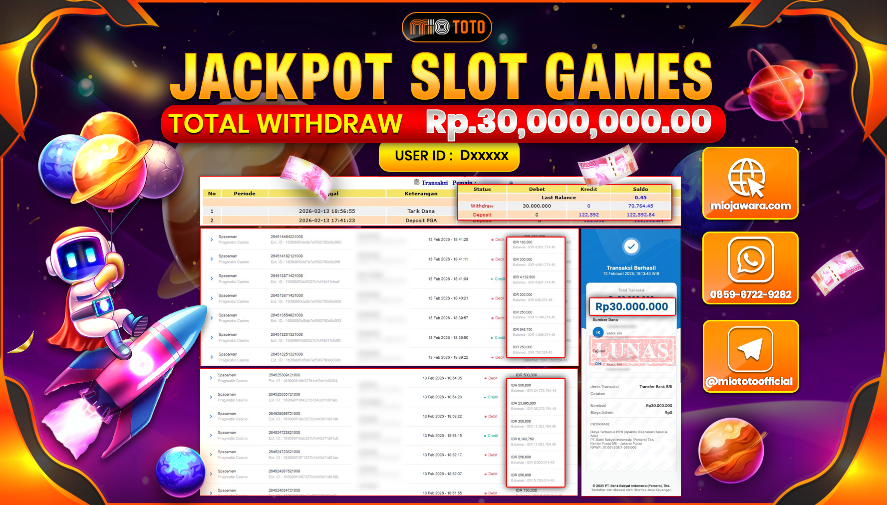 JACKPOT SLOT SPACEMAN Rp.30,000,000 DI BAYAR TUNAI !!!