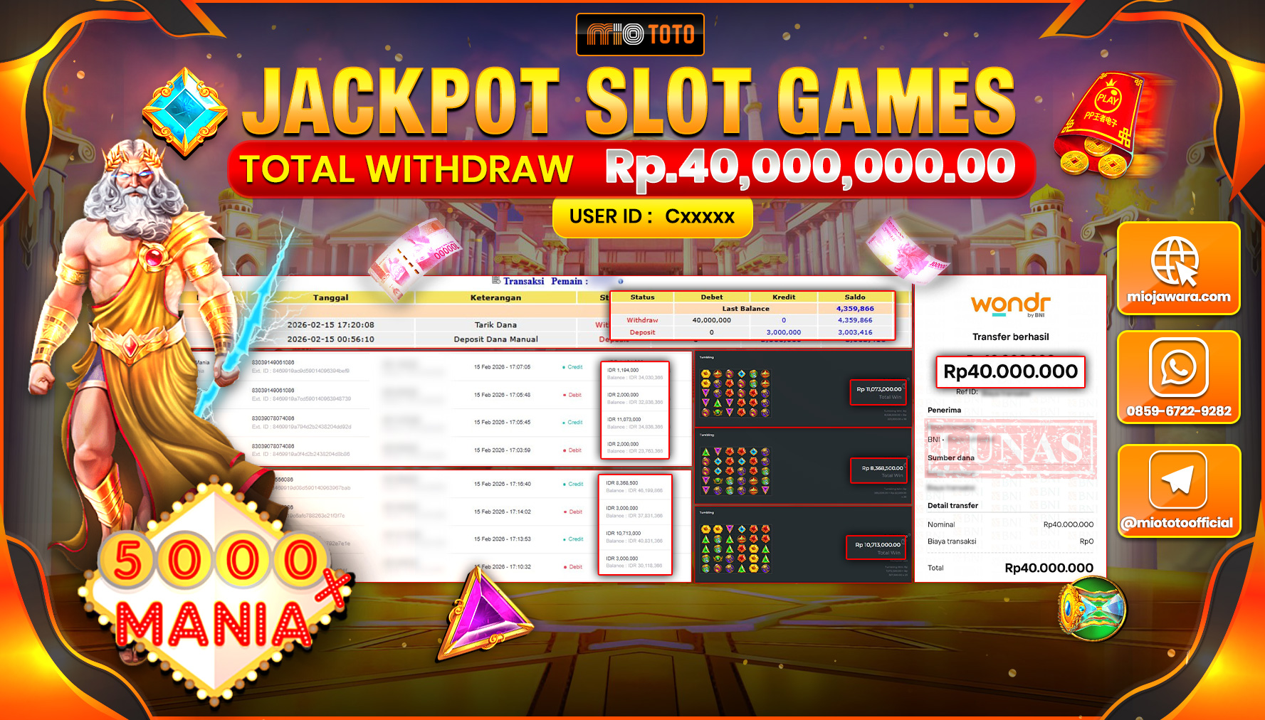 JACKPOT SLOT 5000X MANIA Rp.40,000,000 DI BAYAR TUNAI !!!