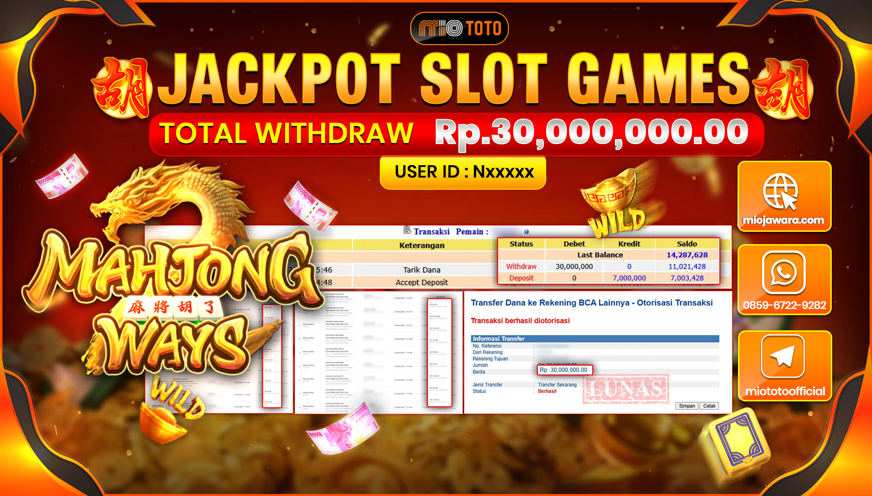JACKPOT SLOT MAHYONG WAYS Rp.30,000,000 DI BAYAR TUNAI !!!
