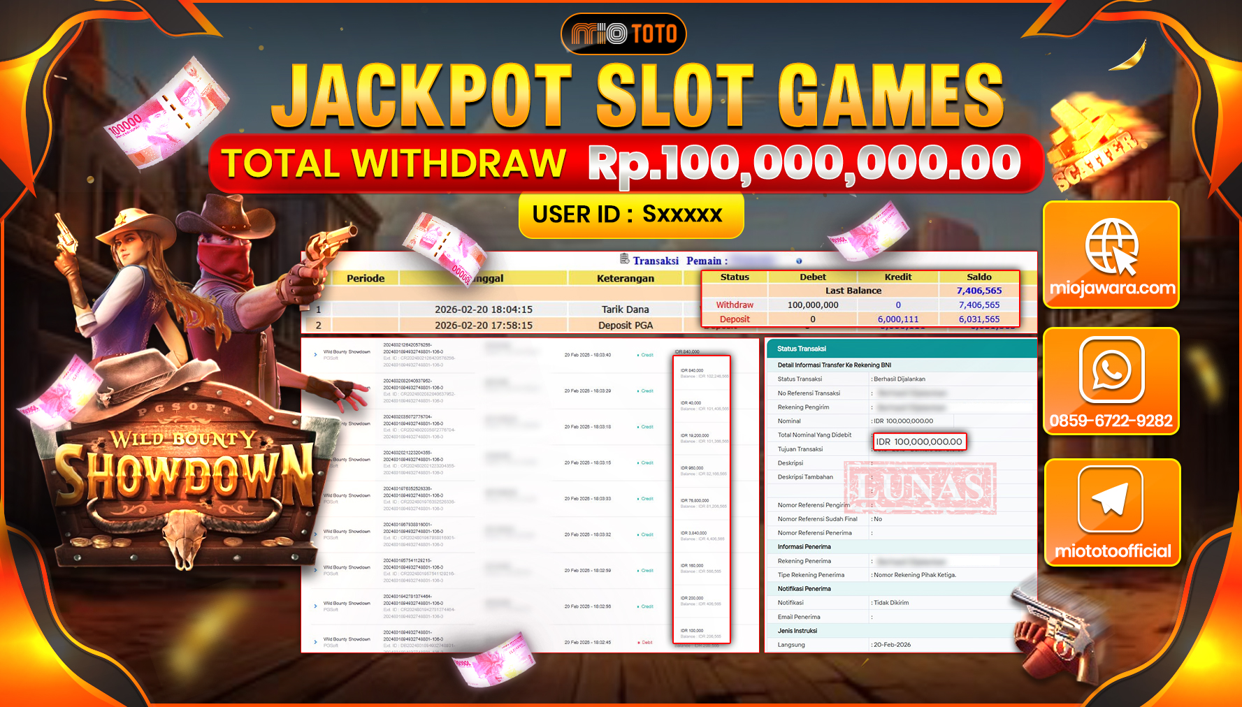 JACKPOT SLOT WILD BOUNTY SHOWDOWN Rp.100,000,000 DI BAYAR TUNAI !!!