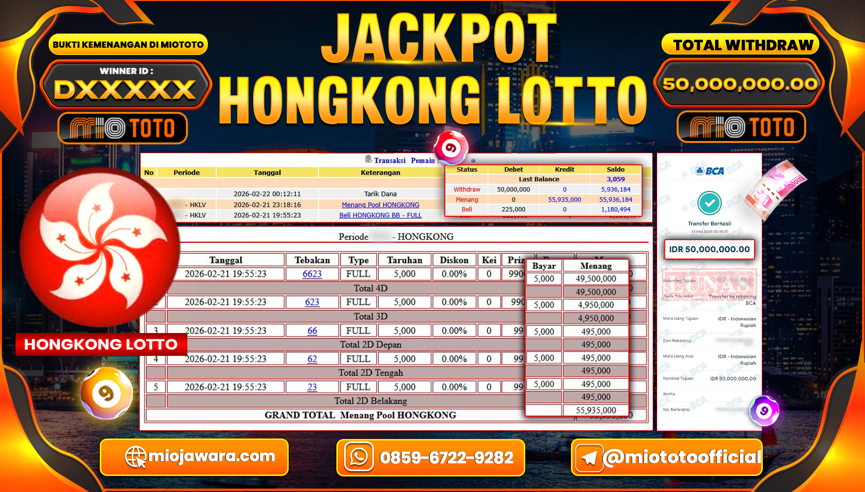 JACKPOT TOGEL HONGKONG LOTTO Rp.50,000,000 DI BAYAR TUNAI !!!