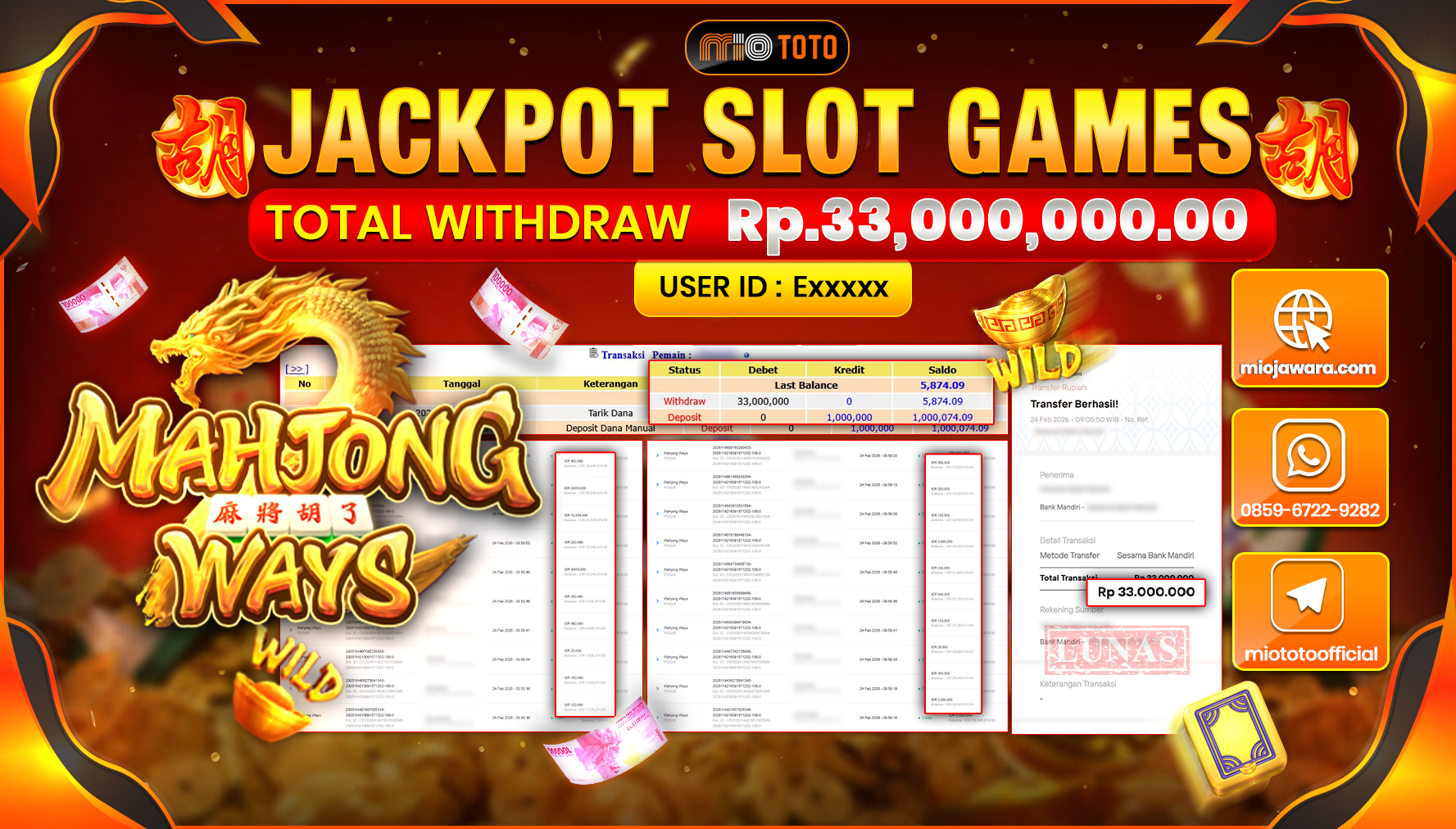 JACKPOT SLOT MAHYONG WAYS Rp.33,000,000 DI BAYAR TUNAI !!!