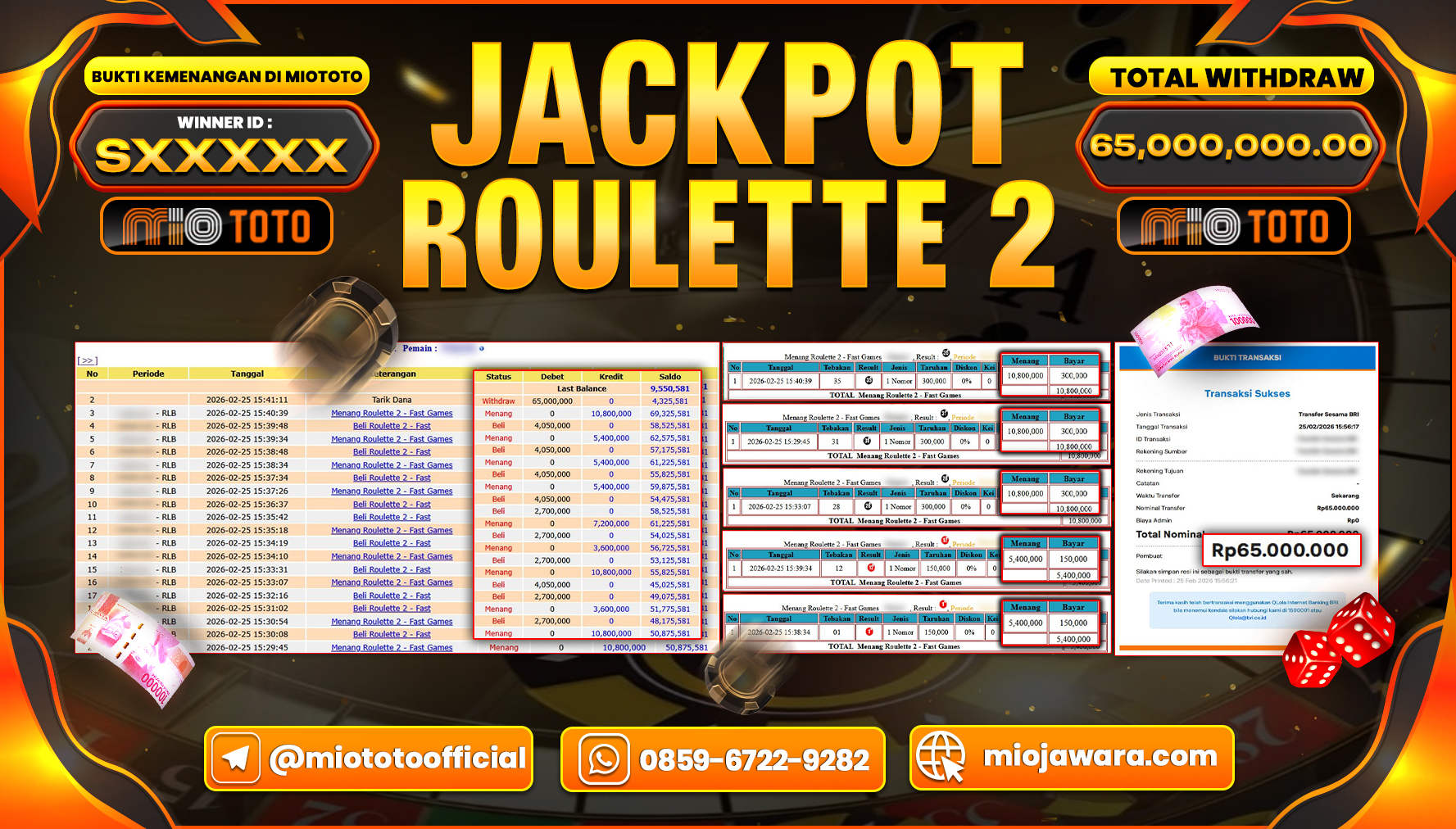 JACKPOT LIVE GAME ROULETTE 2 FAST Rp.65,000,000 DI BAYAR TUNAI !!!