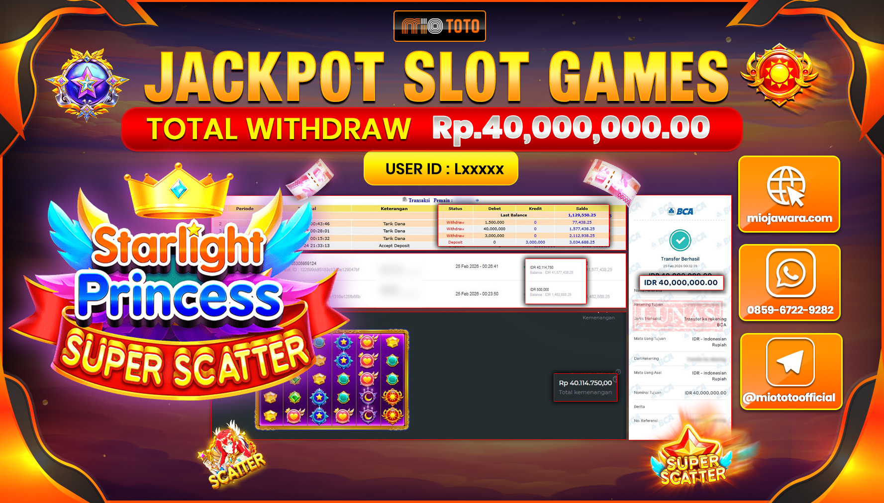 JACKPOT SLOT STARLIGHT PRINCESS SUPER SCATTER Rp.40,000,000 DI BAYAR TUNAI !!!