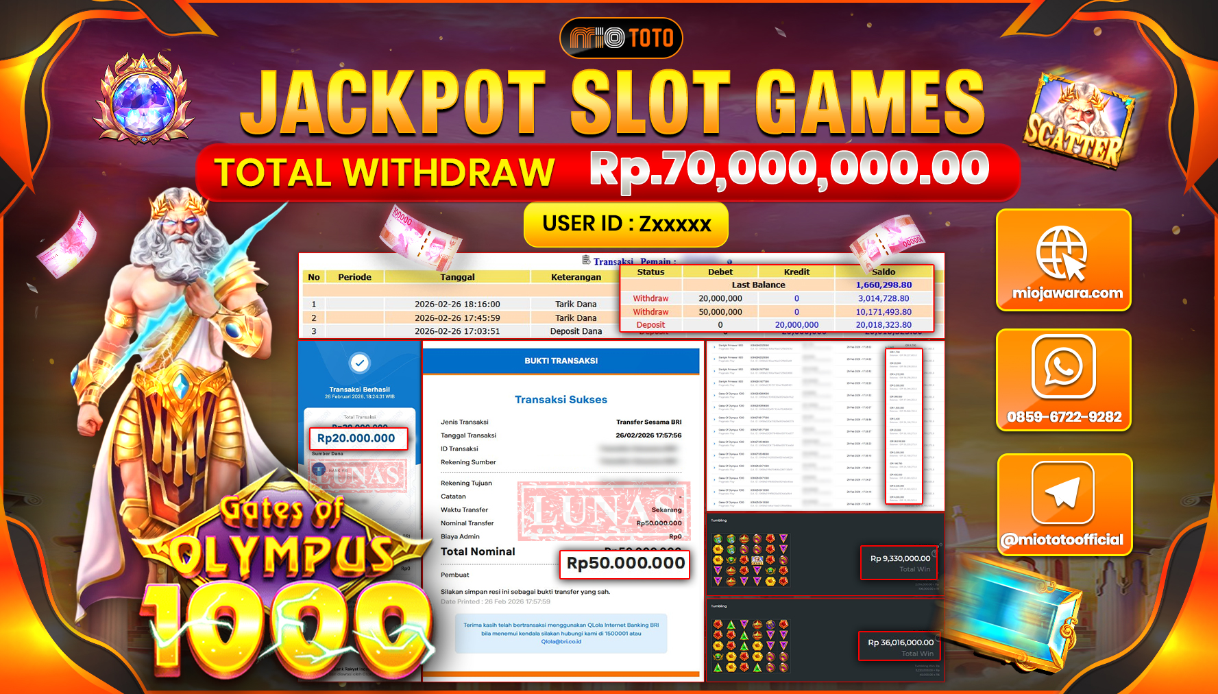 JACKPOT SLOT GATES OF OLYMPUS 1000 Rp.70,000,000 DI BAYAR TUNAI !!!