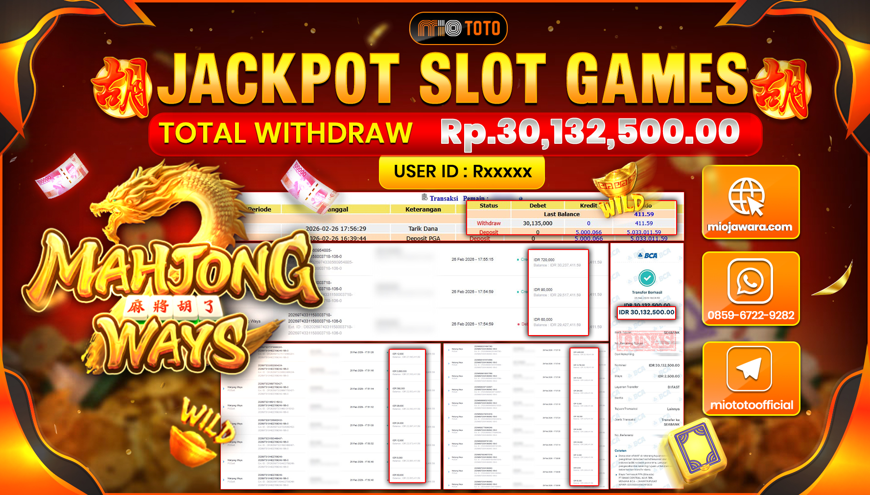 JACKPOT SLOT MAHYONG WAYS Rp.30,132,500 DI BAYAR TUNAI !!!