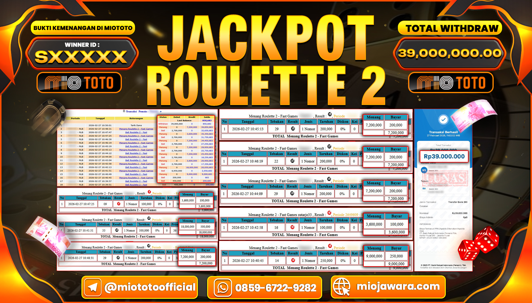 JACKPOT LIVE GAME ROULETTE 2 - FAST Rp.39,000,000 DI BAYAR TUNAI !!!