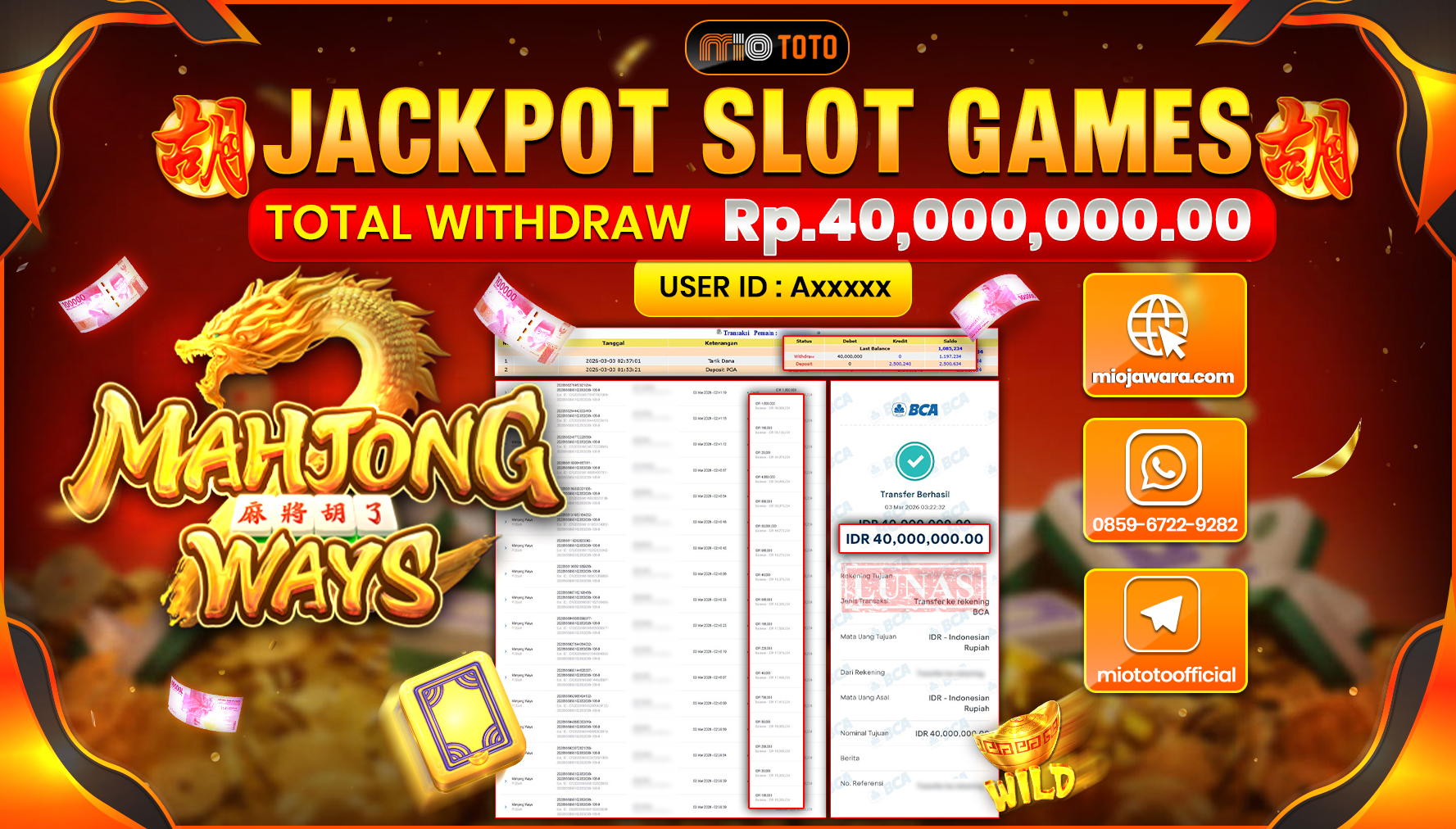JACKPOT SLOT MAHYONG WAYS Rp.40,000,000 DI BAYAR TUNAI !!!